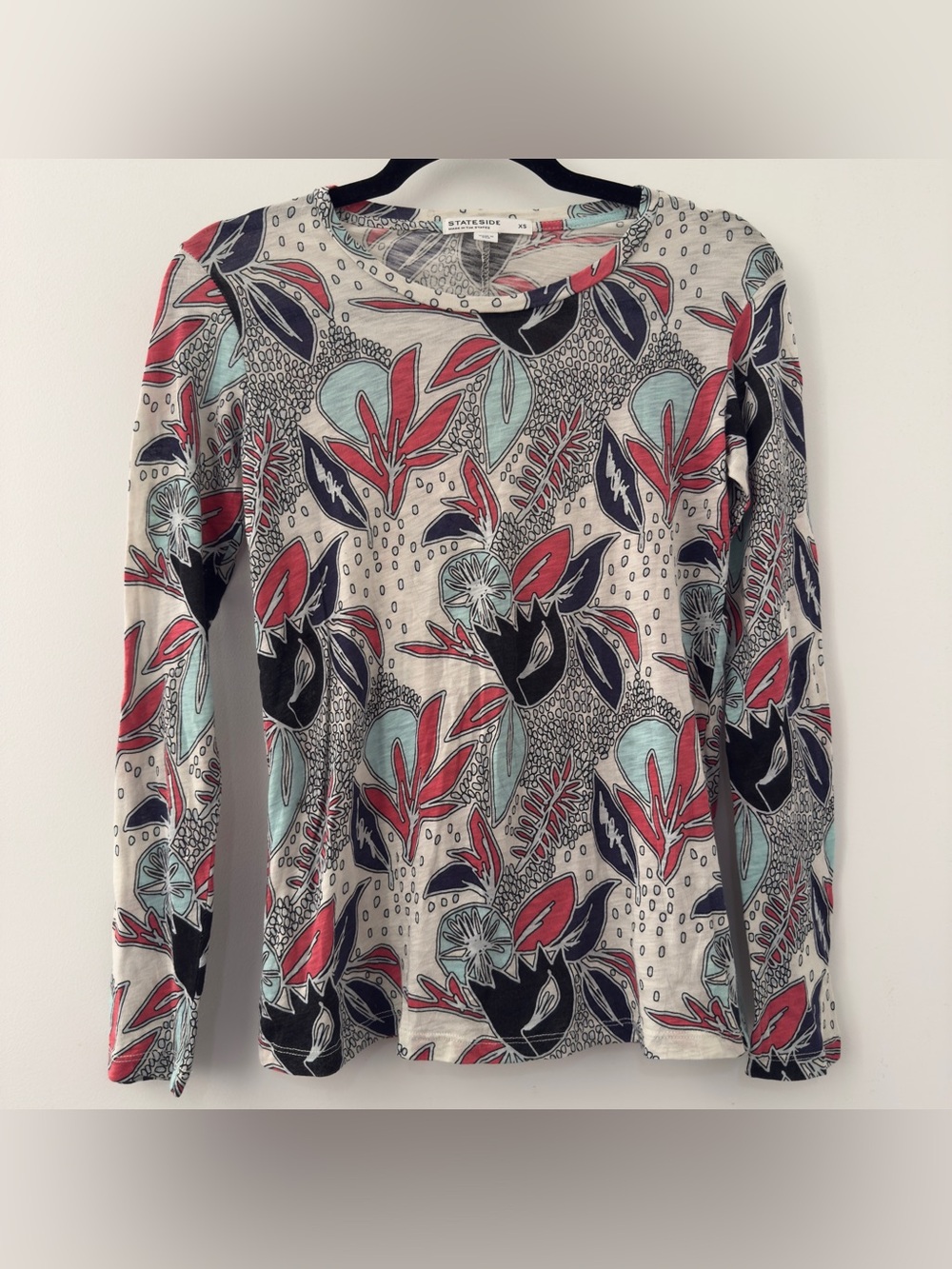 Stateside 100% Supima Cotton Floral Leaf Print Long Sleeve Tee Size Extra Small